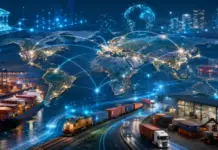 IFC Agrees to US$500mn Risk-Sharing Facility with Santander Global logistics network with ships, trucks, trains, and glowing connection lines over a world map for international trade.",