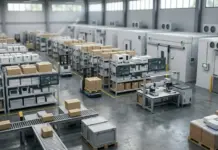 DHL Supply Chain Philippines backs DHL Health Logistics Automated warehouse with robotic carts, conveyor belts, and shelves full of boxes.